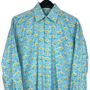 Alan Flusser Men's Medium Paisley‎ Floral Lightweight Button Down Shirt Blue